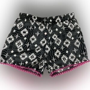 Large Faded Glory Black White Pink Gray Pattern Elastic Shorts